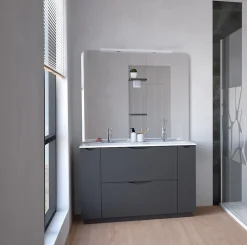 Meuble de salle de bains à poser H.185 x l.120 cm, anthracite, Palermo