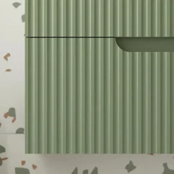 Meuble de Salle de Bains LEON 80cm Vert Olive - 2 Tiroirs en MDF Ondulés - Vasque à encastrer