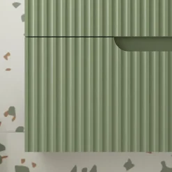Meuble de Salle de Bains LEON 80cm Vert Olive - 2 Tiroirs en MDF Ondulés - Vasque à encastrer