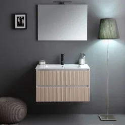 Meuble De Salle De Bains Cannage Blanc Et Chêne 80Cm, Lavabo Et Miroir 80X60 - Bilbao