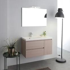 Meuble De Salle De Bains 90 Cm Avec Lavabo En Résine De Marbre, Profondeur 39 Cm Malaga