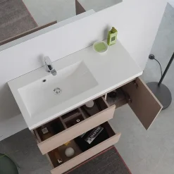 Meuble De Salle De Bains 90 Cm Avec Lavabo En Résine De Marbre, Profondeur 39 Cm Malaga