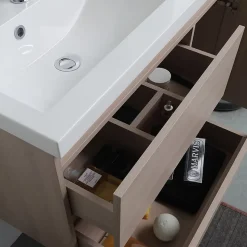 Meuble De Salle De Bains 90 Cm Avec Lavabo En Résine De Marbre, Profondeur 39 Cm Malaga