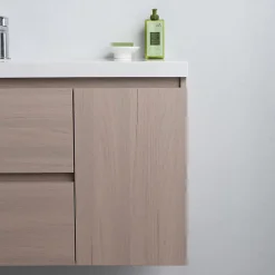Meuble De Salle De Bains 90 Cm Avec Lavabo En Résine De Marbre, Profondeur 39 Cm Malaga