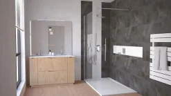 Meuble de salle de bains à poser H.185 x l.120 cm, décor bois, Palermo