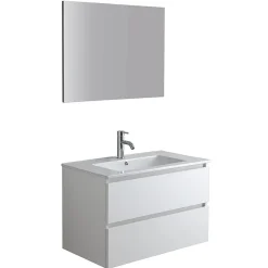 Meuble De Salle De Bains Suspendu 80Cm Blanc Avec Lavabo En Céramique Et Miroir - Bilbao