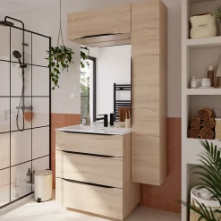 Meuble de salle de bains haut effet bois l.80 x H.30 x P.30 cm, Pamili