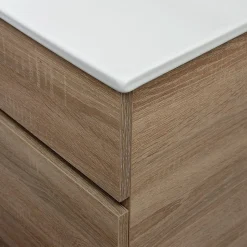 Meuble De Salle De Bains Suspendu De 90 Cm En Chêne Naturel Avec Lavabo De La Série Sole