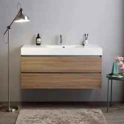Meuble De Salle De Bains Suspendu 120Cm Tiroirs Et Lavabo 1 Cuve Sans Miroir - Valentina