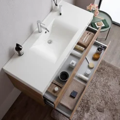 Meuble De Salle De Bains Suspendu 120Cm Tiroirs Et Lavabo 1 Cuve Sans Miroir - Valentina