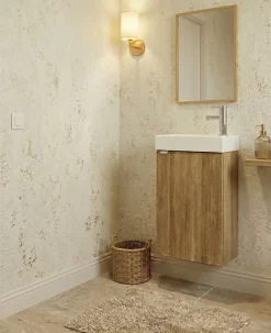 Meuble de Salle de Bains avec vasque/lavabo Lave main à suspendre Ana 40 chêne