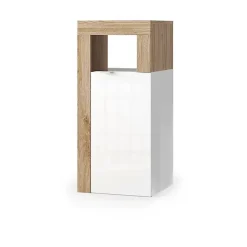 Meuble de salle de bains BURA 1 porte Blanc brillant laqué et chene clair Design moderne