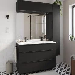 Meuble de salle de bains haut noir mat l.120 x H.30 x P.30 cm, Pamili