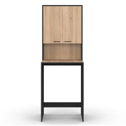 Meuble dessus de machine à laver WALLIS avec placard noir et bois façon hêtre