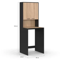 Meuble dessus de machine à laver WALLIS avec placard noir et bois façon hêtre