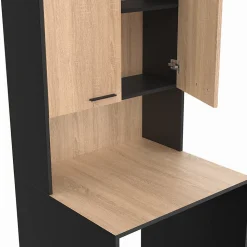 Meuble dessus de machine à laver WALLIS avec placard noir et bois façon hêtre