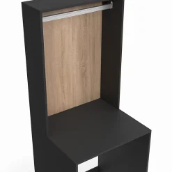 Meuble dessus machine à laver avec penderie WALLIS noir et bois façon hêtre