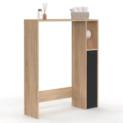 Meuble dessus WC WALLIS avec placard façon hêtre et noir