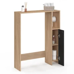 Meuble dessus WC WALLIS avec placard façon hêtre et noir