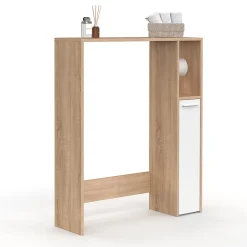 Meuble dessus WC WALLIS avec placard façon hêtre et blanc