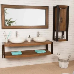 Meuble double suspendu Elégance teck métal 145 cm