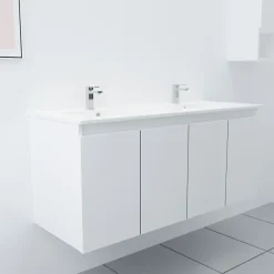 Meuble double vasque 120 cm PROLINE- Blanc- Plan vasque en Céramique