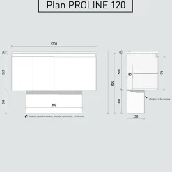 Meuble double vasque 120 cm PROLINE- Blanc- Plan vasque en Céramique