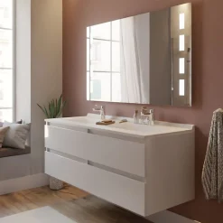 Meuble double vasque 140 cm ARLEQUIN avec miroir Prestige - Blanc - Blanc