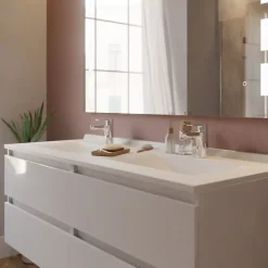 Meuble double vasque 140 cm ARLEQUIN avec miroir Prestige - Blanc - Blanc
