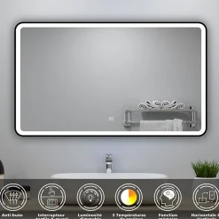 Meuble double vasque anthracite 120cm avec colonne + miroir 3 couleurs + dimmable