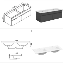 Meuble double vasque anthracite 120cm avec colonne + miroir 3 couleurs + dimmable