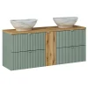 Meuble double vasque 140cm 4 tiroirs Jade Vert et Bois