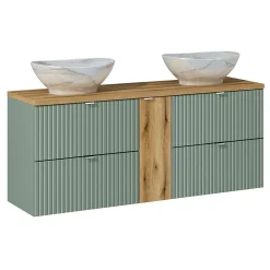 Meuble double vasque 140cm 4 tiroirs Jade Vert et Bois