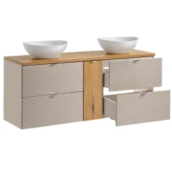 Meuble double vasque 140cm 4 tiroirs 1 porte Manoa Cachemire et bois