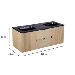 Meuble double vasque 140cm chêne STUDIO suspendu