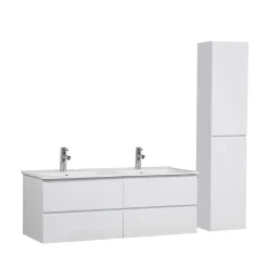Meuble double vasque 120cm SORRENTO Blanc + colonne