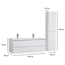 Meuble double vasque 120cm SORRENTO Blanc + colonne