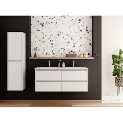 Meuble double vasque JUPITER 3.0 Blanc Brillant 120cm - Sans miroir