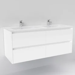 Meuble double vasque JUPITER 3.0 Blanc Brillant 120cm - Sans miroir