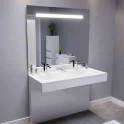 Meuble double vasque PMR EPURE 120 cm avec miroir led Elégance ht105 - Blanc brillant