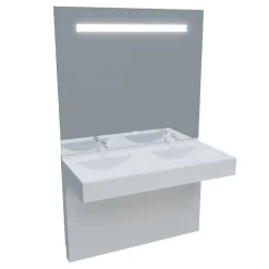 Meuble double vasque PMR EPURE 120 cm avec miroir led Elégance ht105 - Blanc brillant
