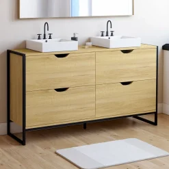 Meuble double vasque salle de bain DETROIT 4 tiroirs design industriel