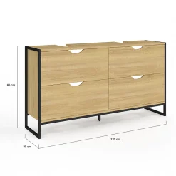 Meuble double vasque salle de bain DETROIT 4 tiroirs design industriel