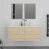 Meuble double vasque, 4tiroirs l.120 x W.46 x H.52 cm,Chêne,avec lavabo et 2x miroir encadré