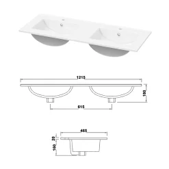Meuble double vasque, 4tiroirs l.120 x W.46 x H.52 cm,Chêne,avec lavabo et 2x miroir encadré
