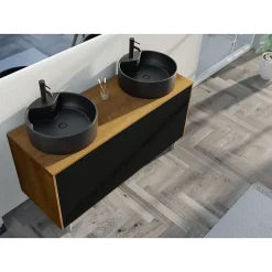 Meuble double vasque VENEZIA Bois Naturel et Noir mat (sans miroir)