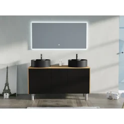 Meuble double vasque VENEZIA Bois Naturel et Noir mat (sans miroir)