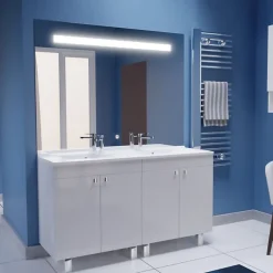 Meuble ECOLINE 140 cm avec plan vasque résine et miroir Elégance ht105- Blanc