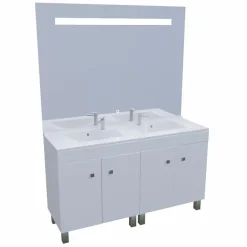 Meuble ECOLINE 140 cm avec plan vasque résine et miroir Elégance ht105- Blanc