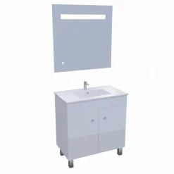 Meuble ECOLINE 80 cm avec plan vasque et miroir Elégance ht80- Blanc